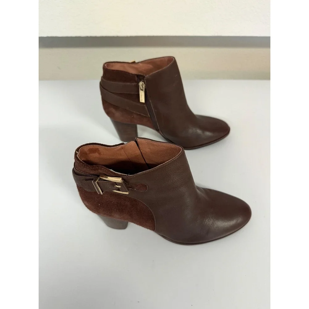 Louise et Cie Vasca Women's Brown Leather Suede Ankle Boots Block Heel Buckle 9M